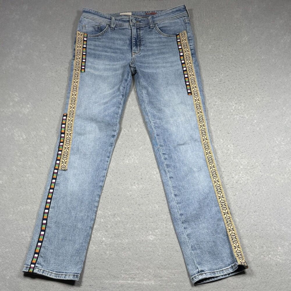 Pilcro Anthropologie Jeans Women’s Sz 28 Blue Embellished Throw Back Boho Denim